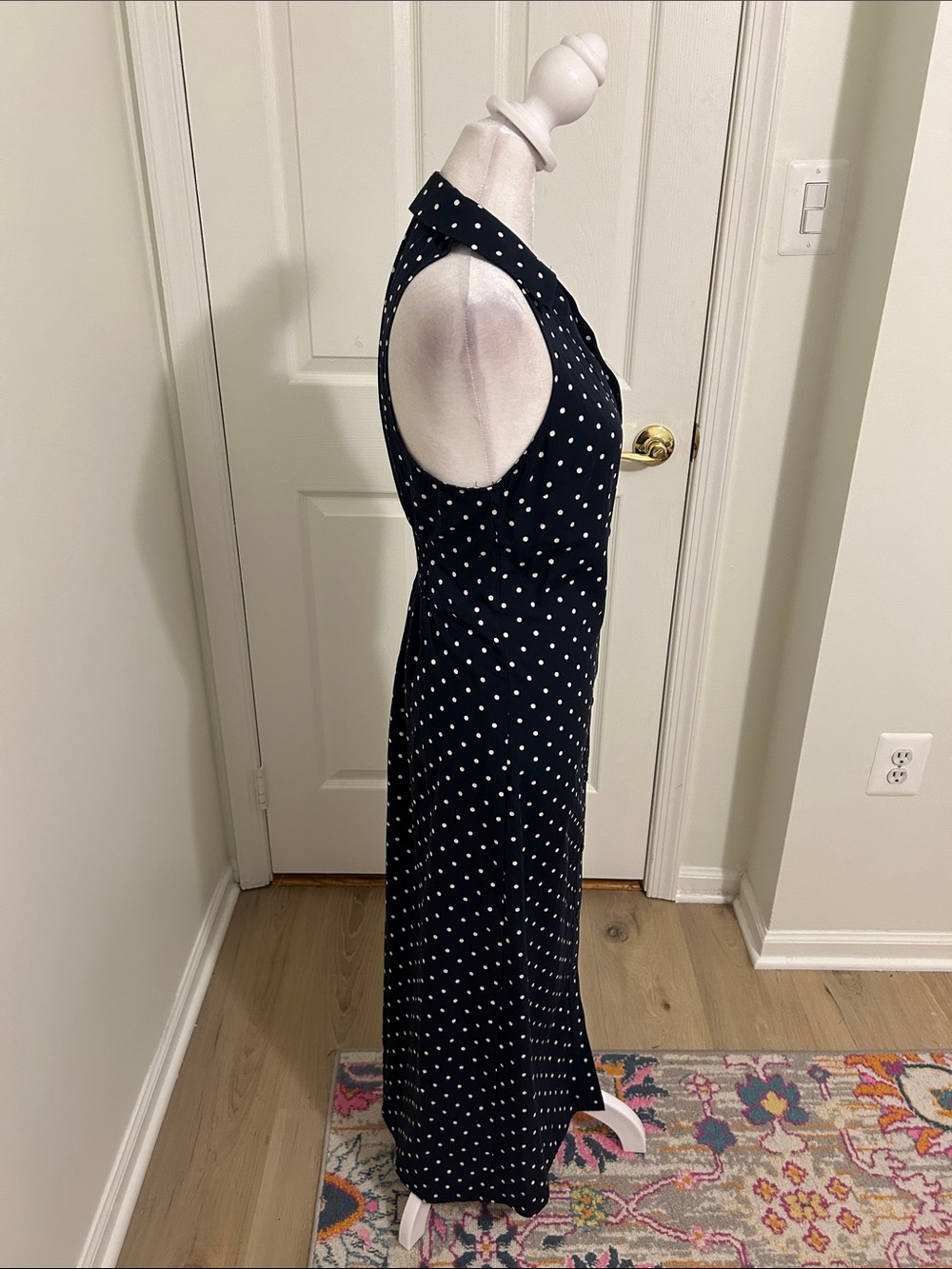 Anthropologie Maeve Halter Slim Midi Button Down Dress Polka Dot Blue Size XS - Picture 10 of 12